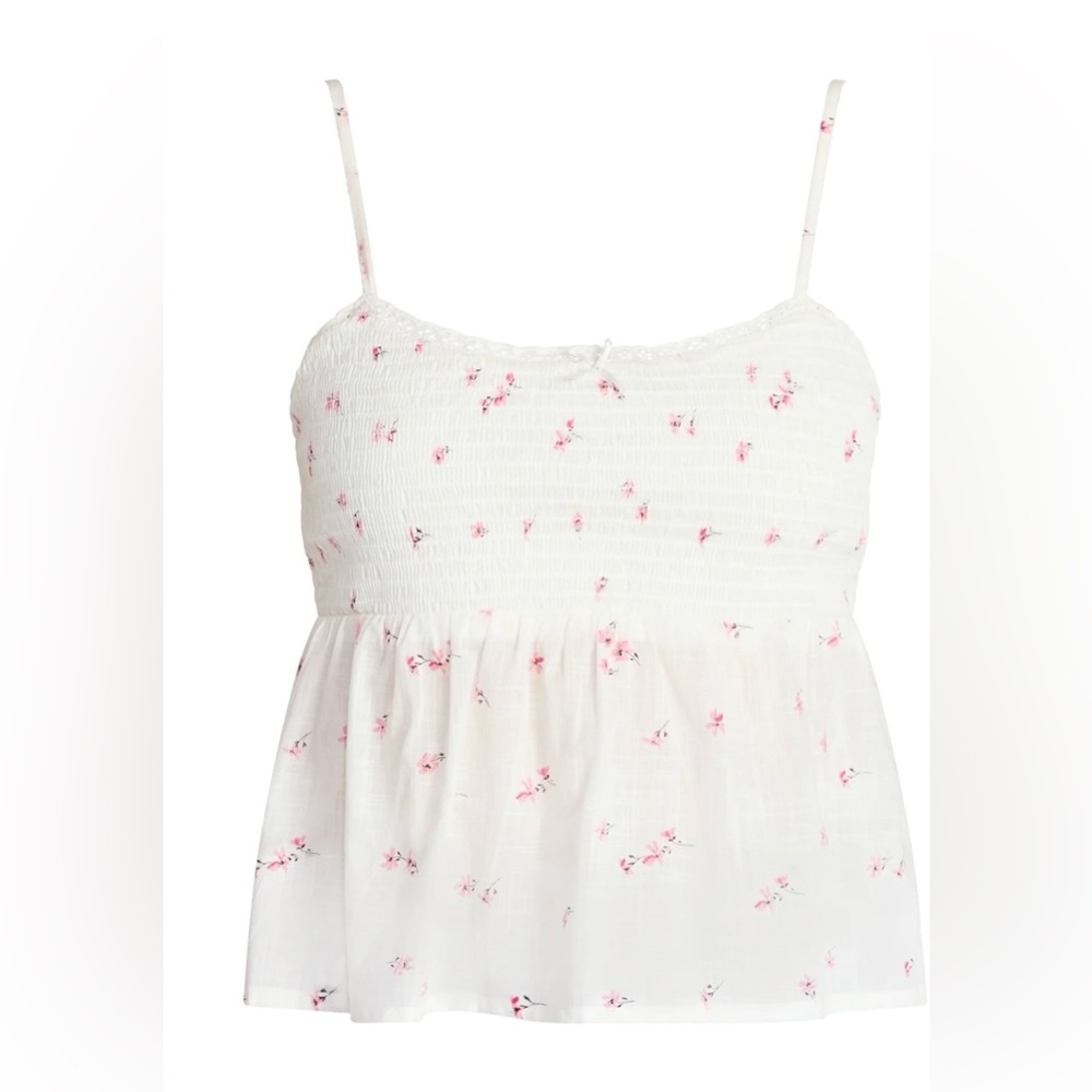 NWT‎ No Boundaries Winter White Smocked Babydoll Floral Tank Top XXS